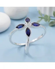 Blue Sapphire Marquise Leaf Ring - 925 Sterling Silver Gift for Women