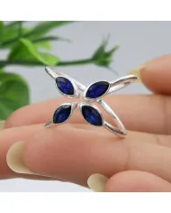Blue Sapphire Marquise Leaf Ring - 925 Sterling Silver Gift for Women