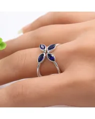 Blue Sapphire Marquise Leaf Ring - 925 Sterling Silver Gift for Women