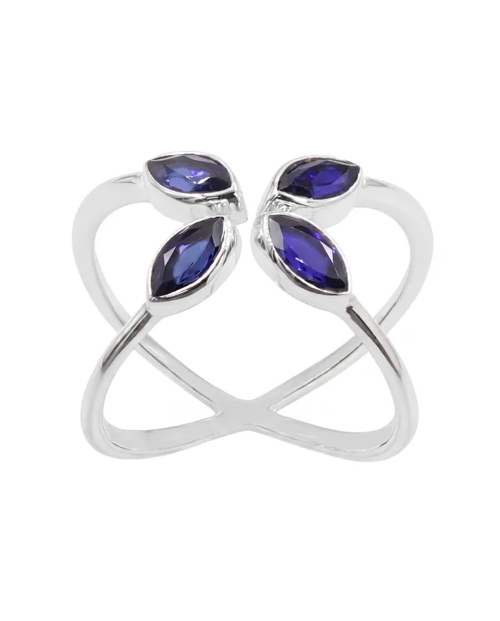 Blue Sapphire Marquise Leaf Ring - 925 Sterling Silver Gift for Women