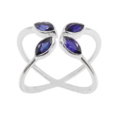 Blue Sapphire Marquise Leaf Ring - 925 Sterling Silver Gift for Women