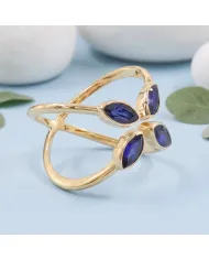 18K Gold Plated Blue Sapphire Marquise Leaf Ring | September Birthstone
