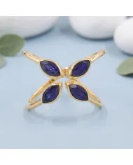 18K Gold Plated Blue Sapphire Marquise Leaf Ring | September Birthstone