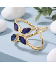 18K Gold Plated Blue Sapphire Marquise Leaf Ring | September Birthstone