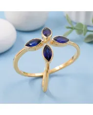 18K Gold Plated Blue Sapphire Marquise Leaf Ring | September Birthstone