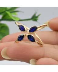 18K Gold Plated Blue Sapphire Marquise Leaf Ring | September Birthstone