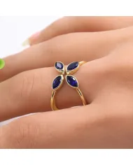 18K Gold Plated Blue Sapphire Marquise Leaf Ring | September Birthstone