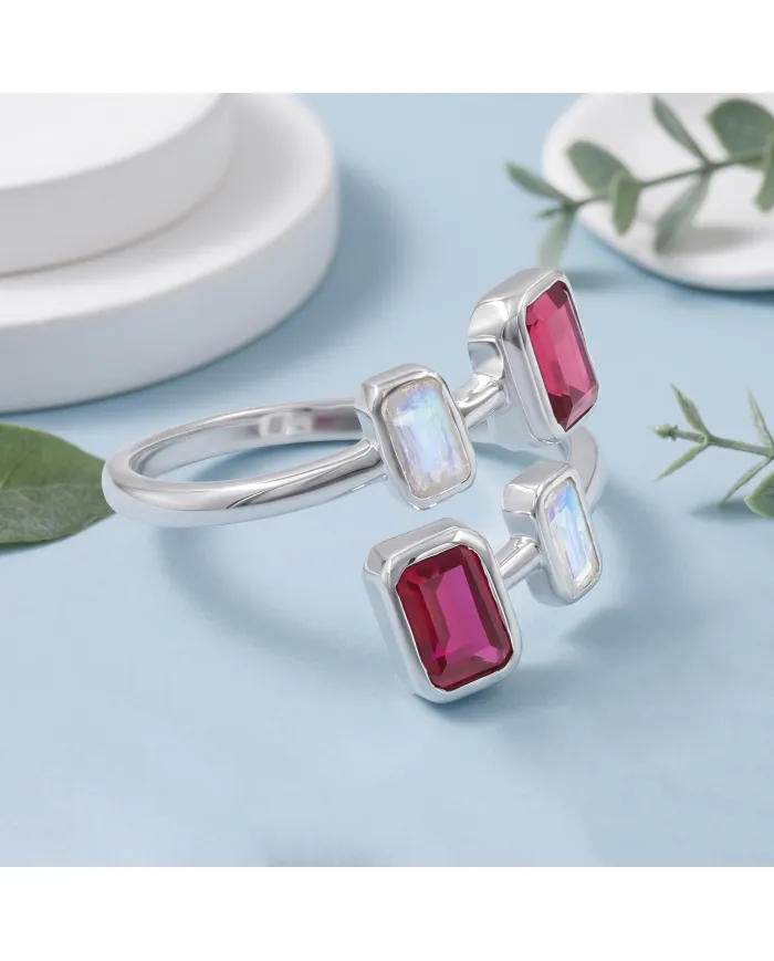 Ruby & Moonstone Ring | 925 Sterling Silver Gemstone Jewelry Gift