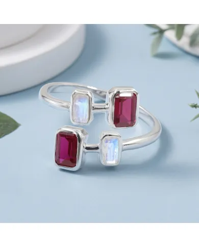 Ruby & Moonstone Ring | 925 Sterling Silver Gemstone Jewelry Gift