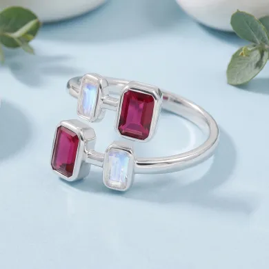 Ruby & Moonstone Ring | 925 Sterling Silver Gemstone Jewelry Gift