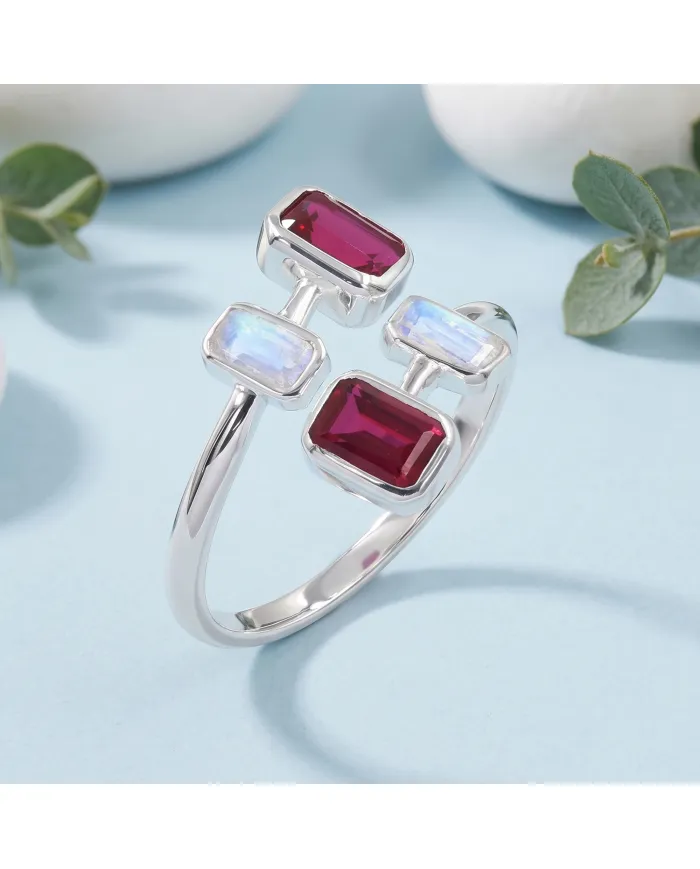 Ruby & Moonstone Ring | 925 Sterling Silver Gemstone Jewelry Gift
