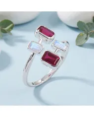 Ruby & Moonstone Ring | 925 Sterling Silver Gemstone Jewelry Gift