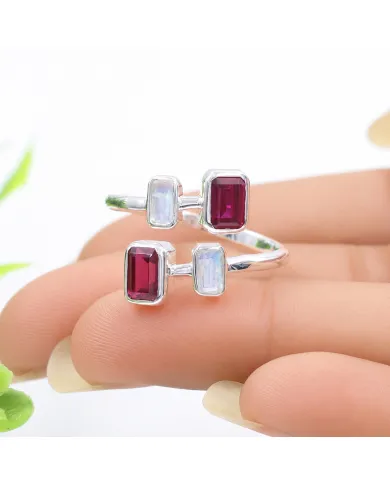 Ruby & Moonstone Ring | 925 Sterling Silver Gemstone Jewelry Gift
