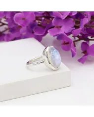 Rainbow Moonstone Ring - 925 Sterling Silver Oval Gemstone Jewelry