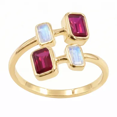 18K Gold Plated Ruby & Moonstone Ring – Gemstone Jewelry Gift for Her