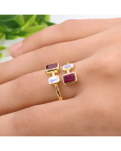 18K Gold Plated Ruby & Moonstone Ring – Gemstone Jewelry Gift for Her