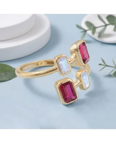 18K Gold Plated Ruby & Moonstone Ring – Gemstone Jewelry Gift for Her