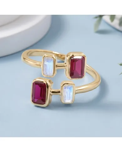 18K Gold Plated Ruby & Moonstone Ring – Gemstone Jewelry Gift for Her