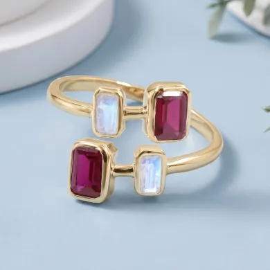 18K Gold Plated Ruby & Moonstone Ring – Gemstone Jewelry Gift for Her