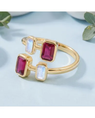 18K Gold Plated Ruby & Moonstone Ring – Gemstone Jewelry Gift for Her