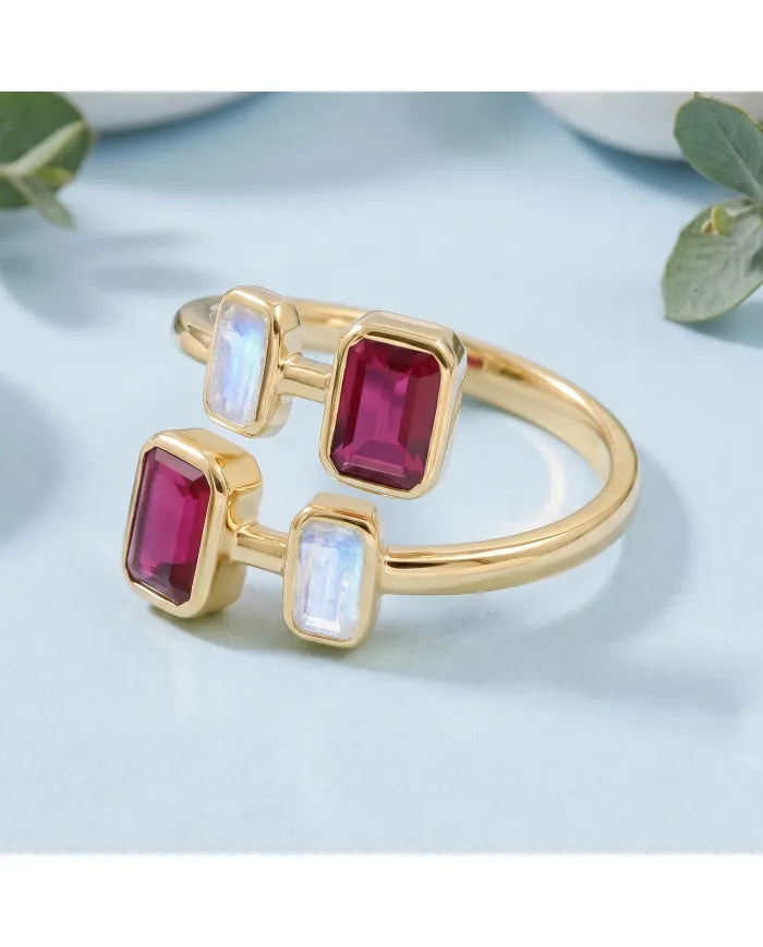 18K Gold Plated Ruby & Moonstone Ring – Gemstone Jewelry Gift for Her