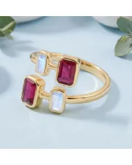 18K Gold Plated Ruby & Moonstone Ring – Gemstone Jewelry Gift for Her