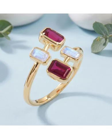 18K Gold Plated Ruby & Moonstone Ring – Gemstone Jewelry Gift for Her