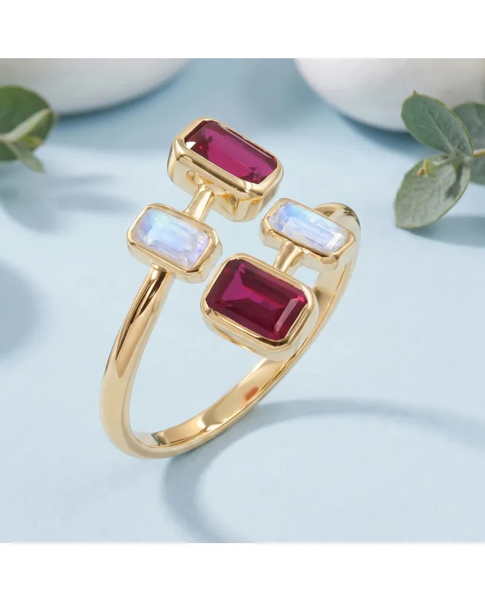 18K Gold Plated Ruby & Moonstone Ring – Gemstone Jewelry Gift for Her