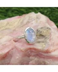 Rainbow Moonstone Ring - 925 Sterling Silver Oval Gemstone Jewelry