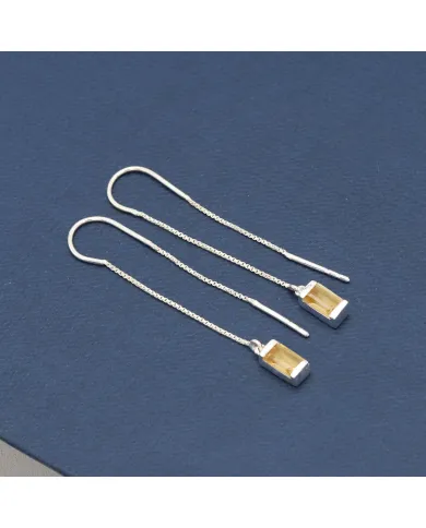 Citrine Thread Earrings - 925 Sterling Silver Handmade Jewelry