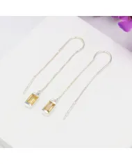 Citrine Thread Earrings - 925 Sterling Silver Handmade Jewelry