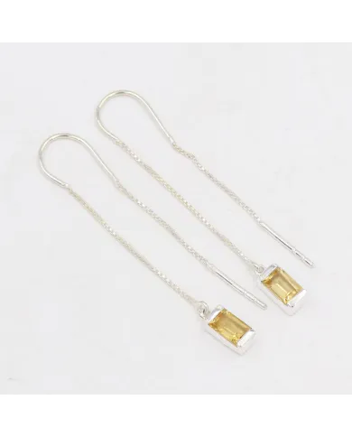 Citrine Thread Earrings - 925 Sterling Silver Handmade Jewelry