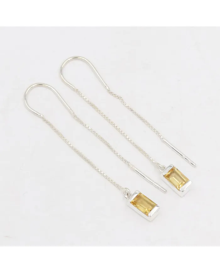 Citrine Thread Earrings - 925 Sterling Silver Handmade Jewelry