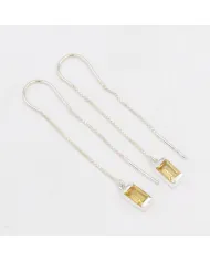 Citrine Thread Earrings - 925 Sterling Silver Handmade Jewelry