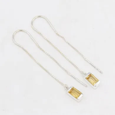 Citrine Thread Earrings - 925 Sterling Silver Handmade Jewelry