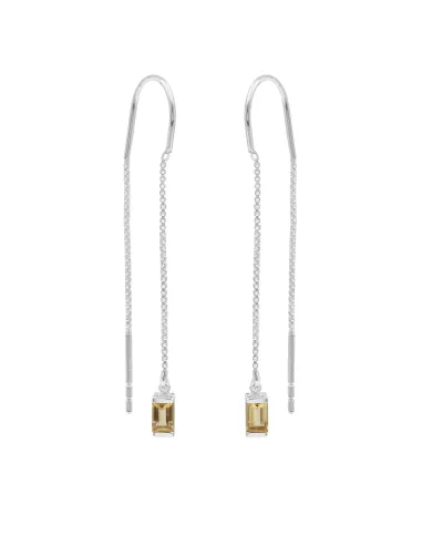Citrine Thread Earrings - 925 Sterling Silver Handmade Jewelry
