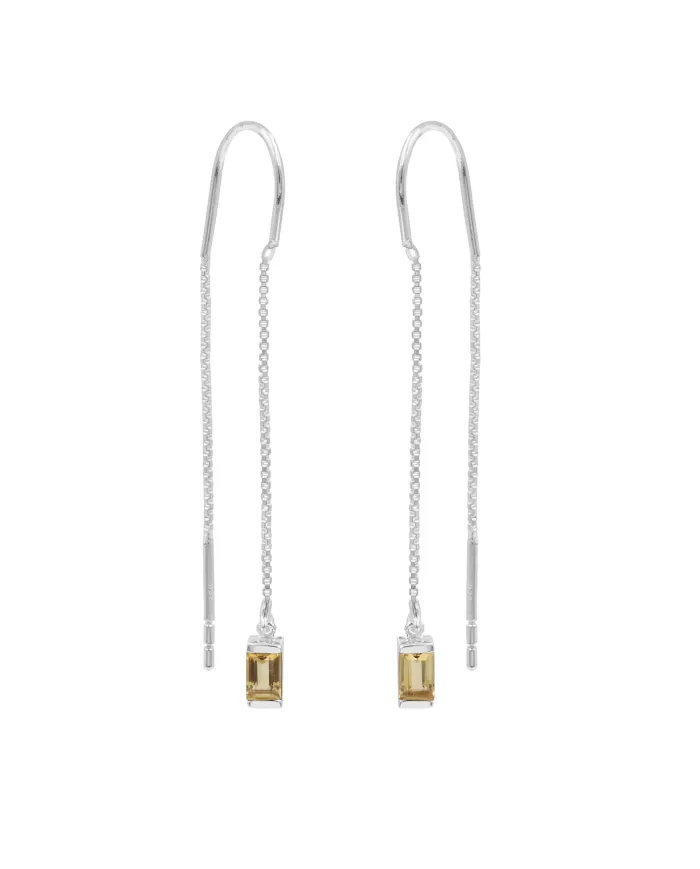 Citrine Thread Earrings - 925 Sterling Silver Handmade Jewelry