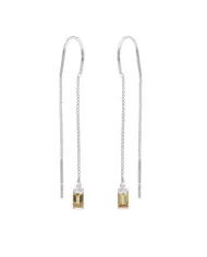 Citrine Thread Earrings - 925 Sterling Silver Handmade Jewelry