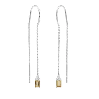 Citrine Thread Earrings - 925 Sterling Silver Handmade Jewelry