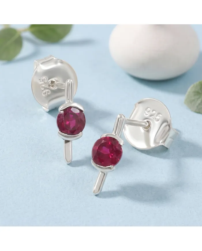 Ruby Stud Earrings - 925 Sterling Silver Jewelry Gift for her