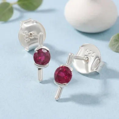Ruby Stud Earrings - 925 Sterling Silver Jewelry Gift for her