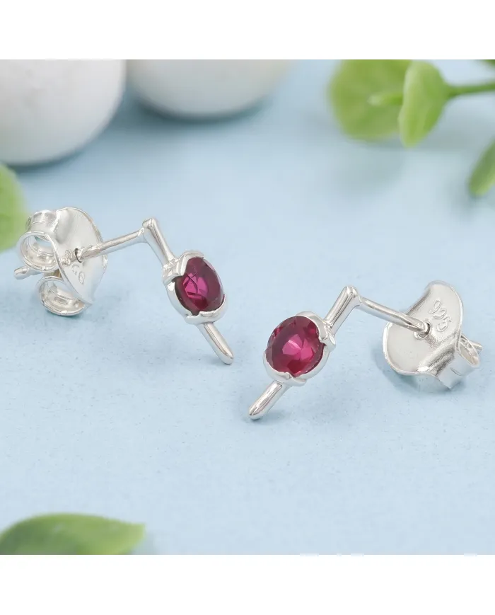 Ruby Stud Earrings - 925 Sterling Silver Jewelry Gift for her