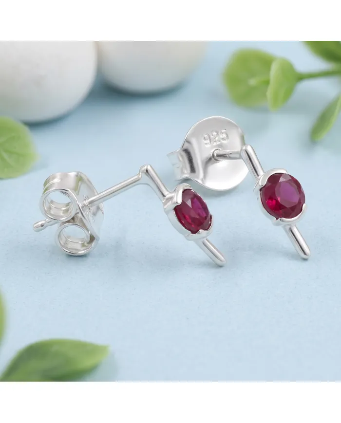 Ruby Stud Earrings - 925 Sterling Silver Jewelry Gift for her