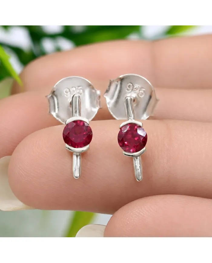 Ruby Stud Earrings - 925 Sterling Silver Jewelry Gift for her