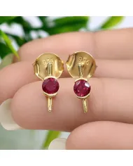 18K Gold Plated Ruby Stud Earrings - Handmade Gift for Women
