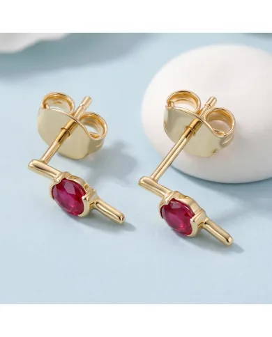 18K Gold Plated Ruby Stud Earrings - Handmade Gift for Women