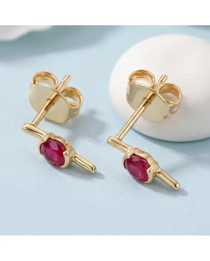 18K Gold Plated Ruby Stud Earrings - Handmade Gift for Women