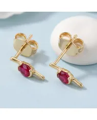 18K Gold Plated Ruby Stud Earrings - Handmade Gift for Women
