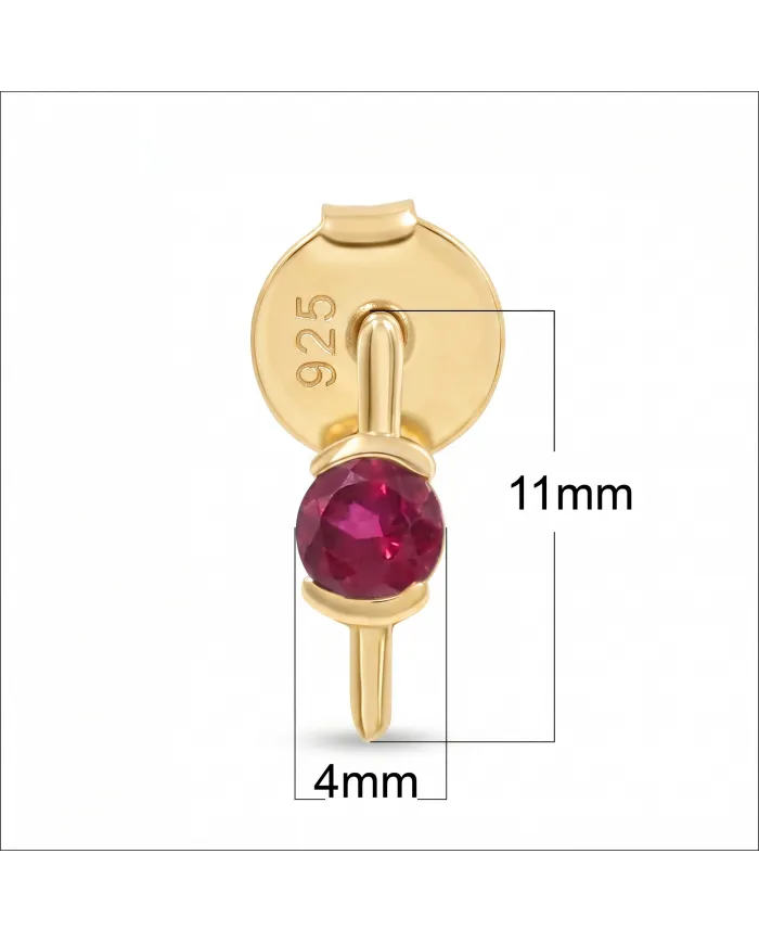 18K Gold Plated Ruby Stud Earrings - Handmade Gift for Women