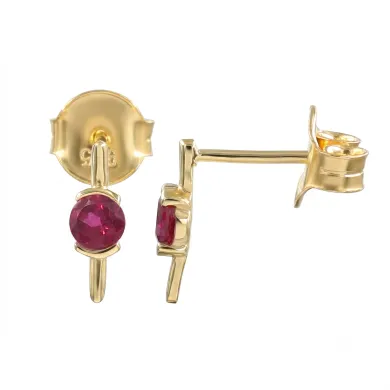 18K Gold Plated Ruby Stud Earrings - Handmade Gift for Women